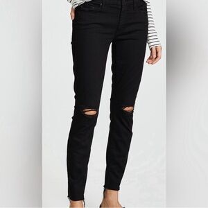 MOTHER The Looker Ankle Fray Jeans Guilty As Sin Black Distressed Size 34